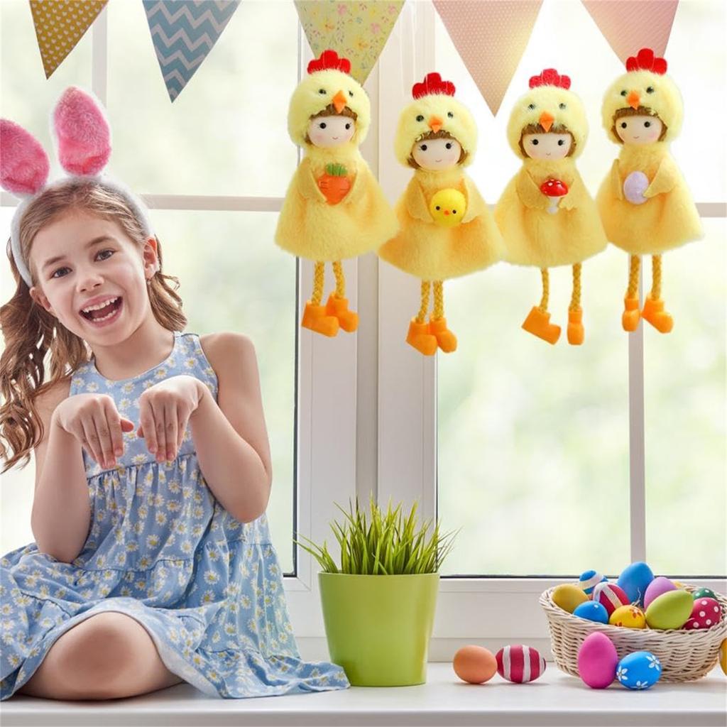Easter Plush Hanging Ornaments Easter Doll Wearing Yellow Chick Cloak 5.9inch Chicken Pendants Holding Easter Egg Carrot For Tree Spr