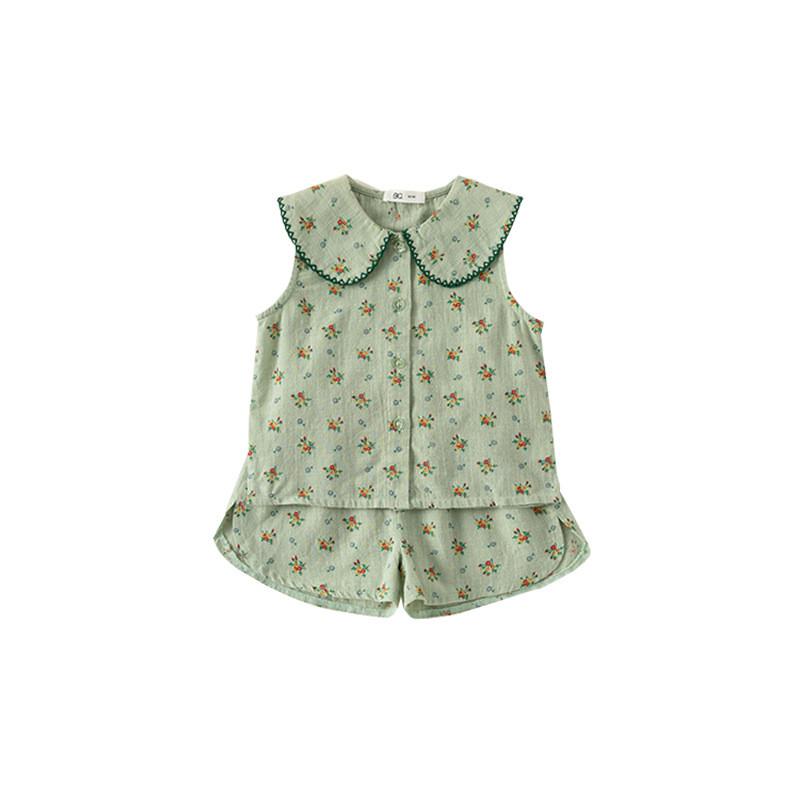 

Girl Summer Floral Cotton Twopiece Set With Sleeveless Top For Kids 130CM