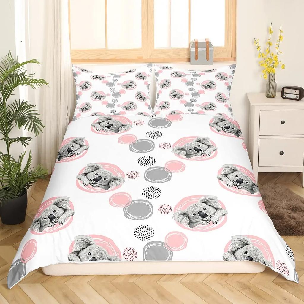 Comforter Koala Blooming Floral Branch With A Bear Comforter Palm Tree Leaf Wildlife Cartoon Polyester
