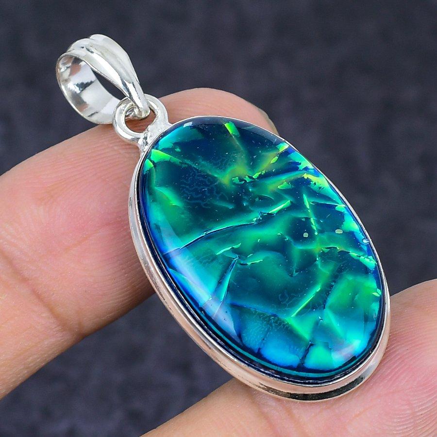 Natural Blue Triplet Opal 925 Sterling Silver Jewelry Pendant 1.81" r1F13