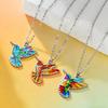 Hummingbird Flower Pendant Necklaces for Women Girls Stainless Steel Bird Neck Chain Jewelry Wholesale Valentine's Day Gift