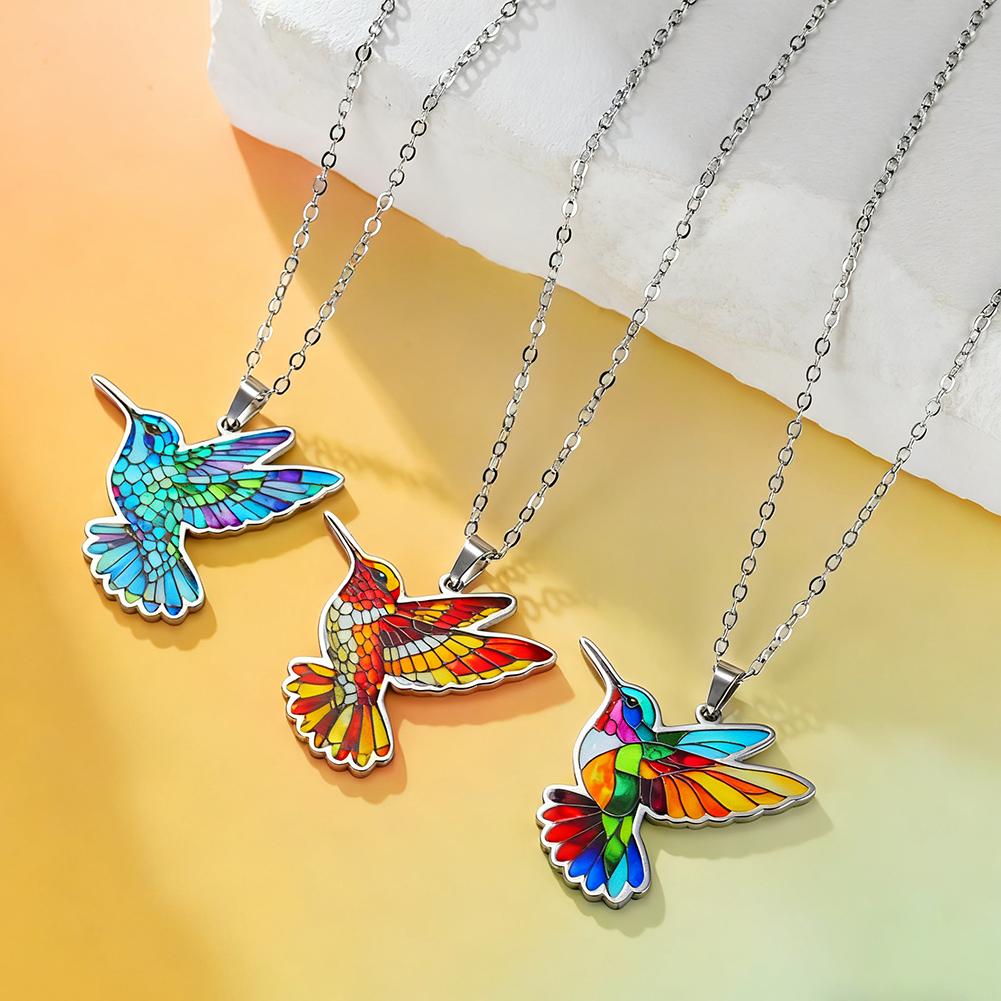 Hummingbird Flower Pendant Necklaces for Women Girls Stainless Steel Bird Neck Chain Jewelry Wholesale Valentine's Day Gift