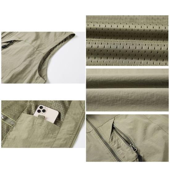 Revers ärmellose Weste Mantel mehrere Taschen Reißverschluss Knopfleiste wasserdichte Herren Cargo Bergsteigen Weste