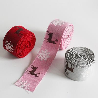 Elk Ribbon Beautiful Nice Looking Wired Edge Printed Ribbon Christmas Elk Pattern Ribbon Coloured Ribbon for Wedding