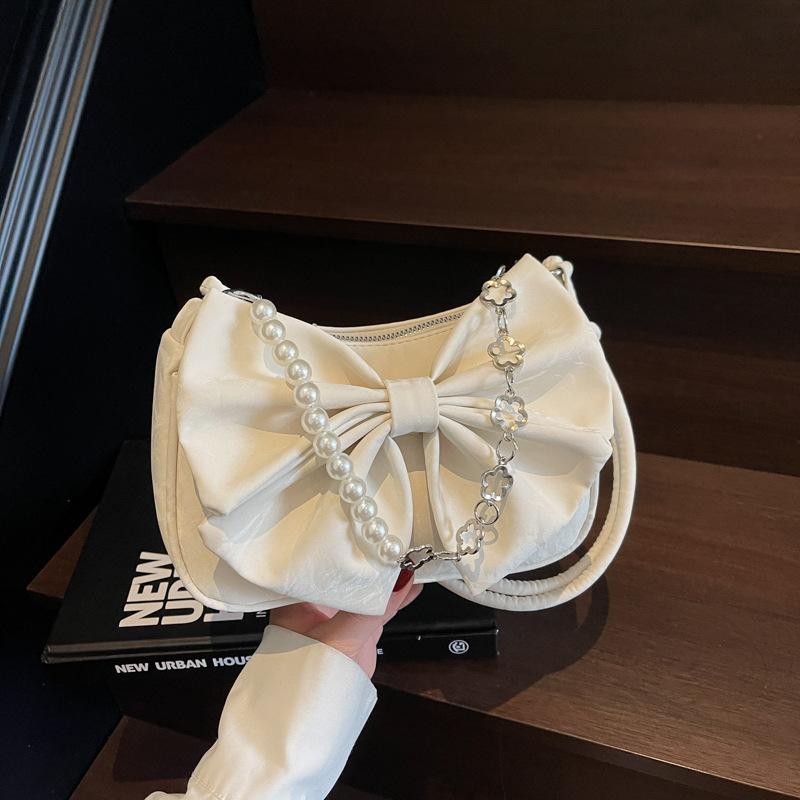 Summer Hot Sale Niche Design Bow Underarm Small Bag Women's Casual Texture Shoulder Messenger Bag