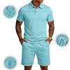 Men Short Sleeve Polo Shirt and Shorts Set Casual Two Piece Outfits Button Down Collar Top and Elastic Waist Bottoms for Daily Wear