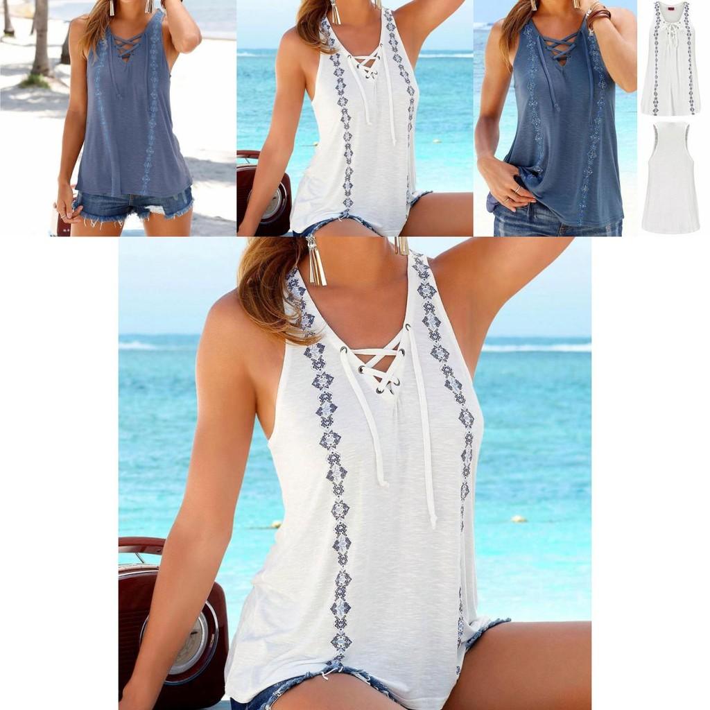 Versatile Camicetta Donna Estate T-shirt Scollo a V Senza Maniche Per Moda Senza Sforzo