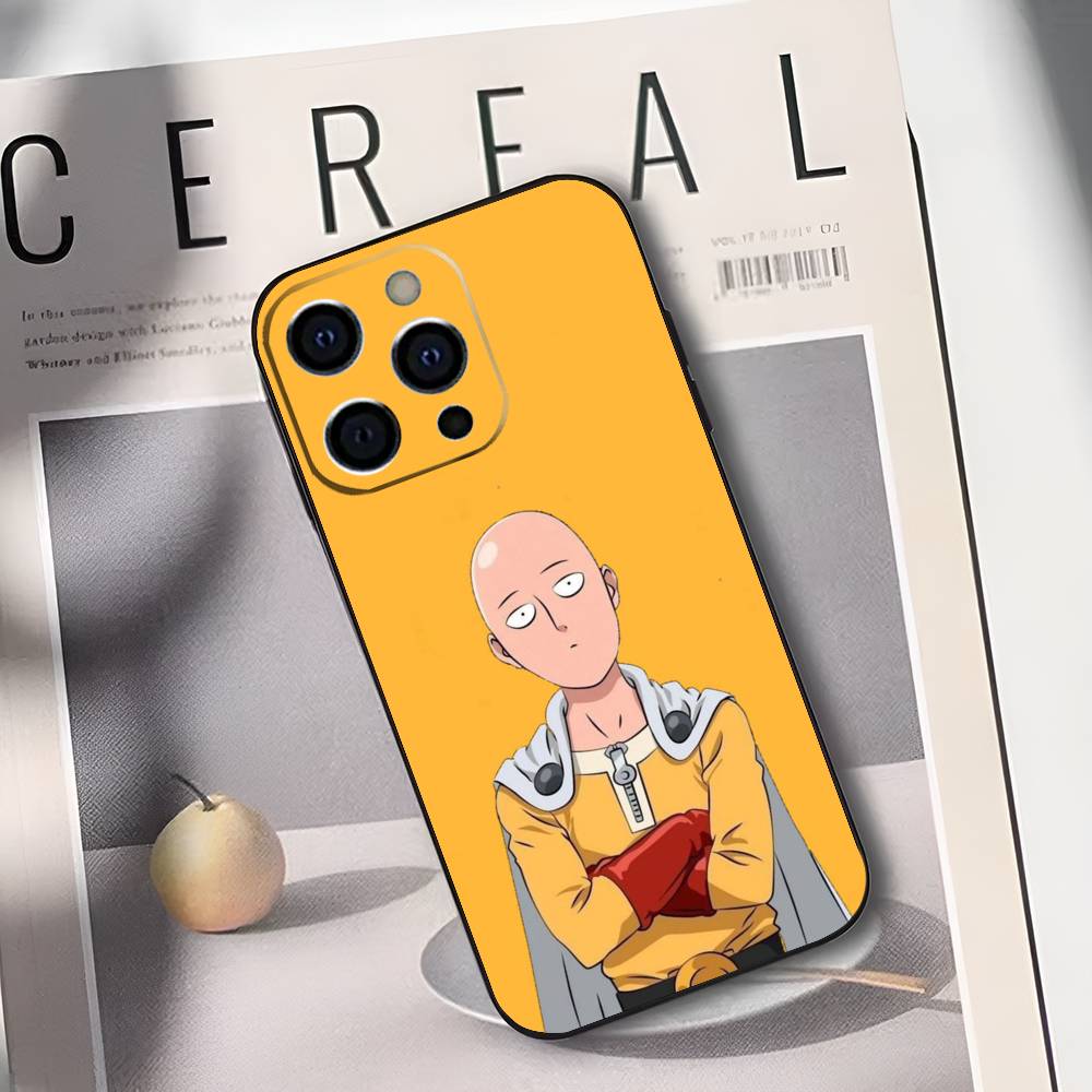 One P-Punch M-Man S-Saitama Phone Case For iPhone 17,16,15,14,13,12,11 Plus,Pro Max,XS,Soft Black Cover