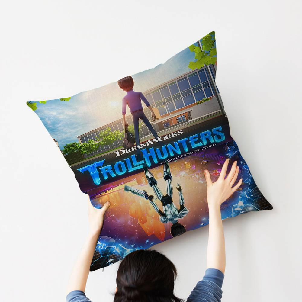 Anime Trollhunters Pillow Covers Cartoon Sofa Decorative Home Double-sided Printing Short Plush Cute Cushion Cover