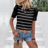 YYFS Women's Fashion Casual Summer Stripe Print Short Sleeve O-Neck Blouses & Shirts