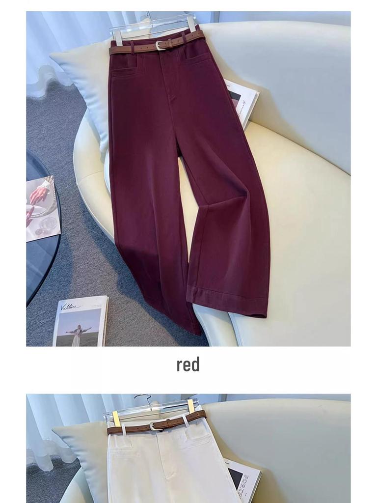 2025 Khaki High-Waisted Wide-Leg Pants for Women - Spring/Autumn Casual, Slimming, Versatile, Straight-Leg Design