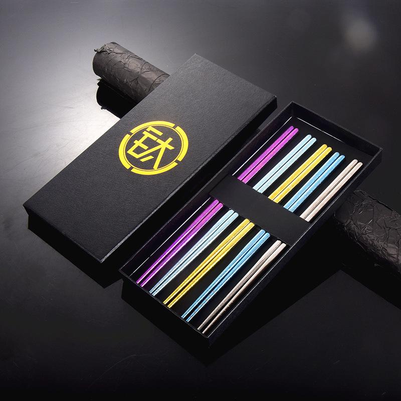 Color-Changing Titanium Crystal Chopsticks: Portable, Hollow, High-Temp Safe, Gift-Boxed for Outdoor & Home Use