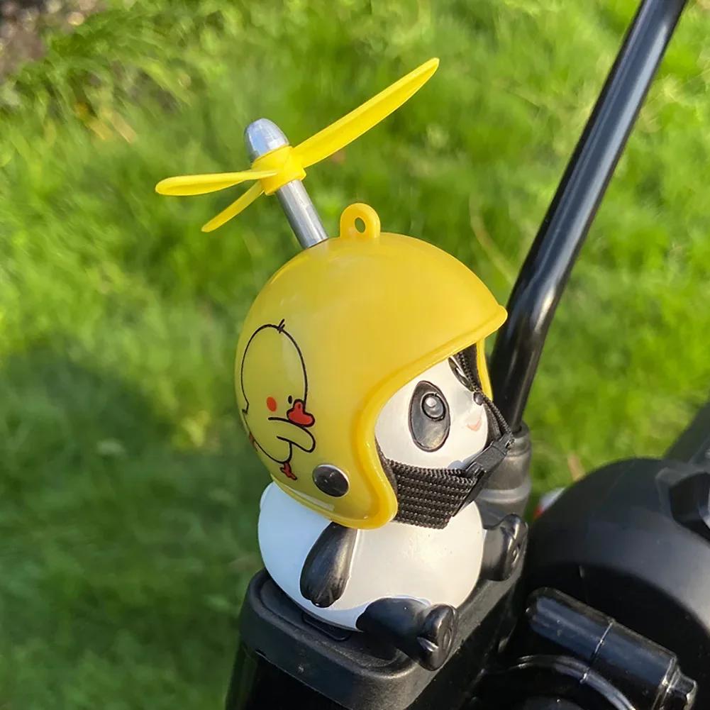 Motorcycle Handlebar Decoration Bike Electric Cute Panda Cartoon With Helmet Airscrew Ornaments Riding Equipment Accessories