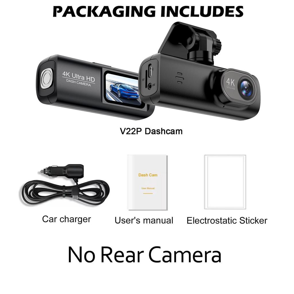 V22 4K Dual-Lens Dash Cam with GPS & Reversing Cam, Front & Rear Recording, Mobile App Integration