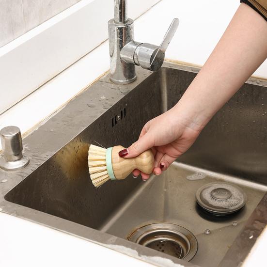 2Pcs Bamboo Dish Brush Flexible Bristles Ergonomic Handle Oil Proof Stain Removal Sink Plate Bowl Pan Scrub Cleaning Scrubber Kitchen Supplies