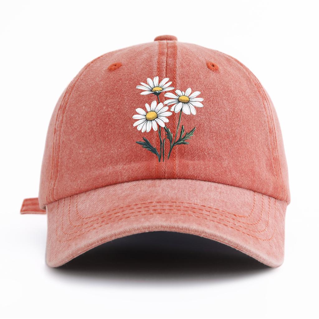 Pc Flower Print Washed Baseball Cap for AdultsMinimalist Retro Style Casual Soft Adjustable Dad HatPerfect As Gift
