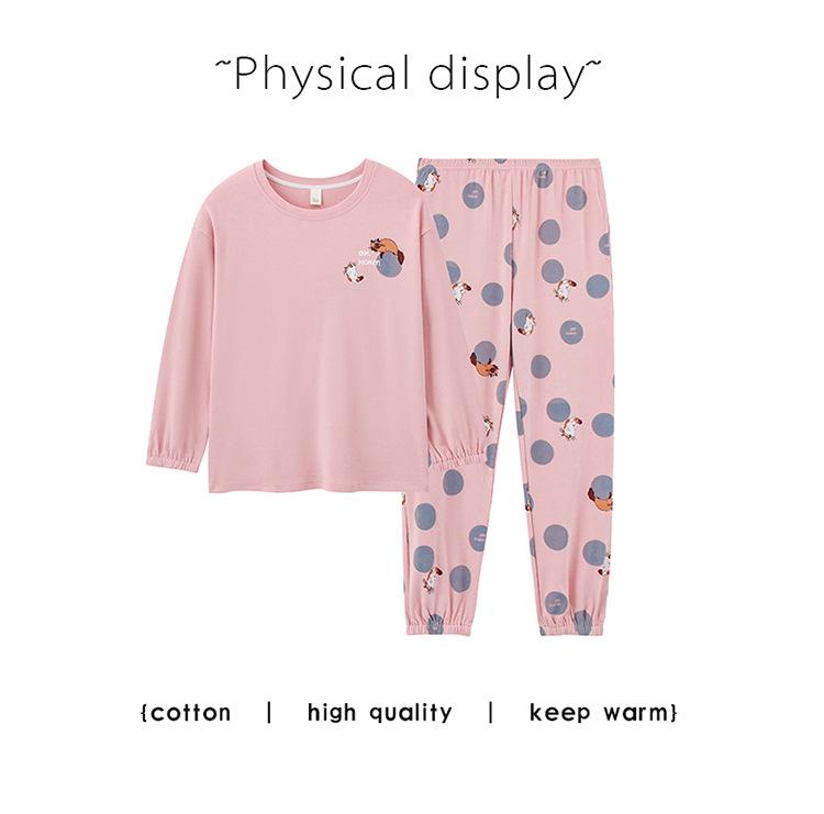 100% Cotton Women's Pajama Set – Breathable, Sweat-Absorbent, Long Sleeve Crew Neck for Indoor & Outdoor Wear (Autumn/Winter)