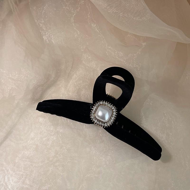 Черная зажим-краб для волос на затылок, большая жемчужная заколка, 2025, высококачественный осенне-зимний зажим-акула, головной убор