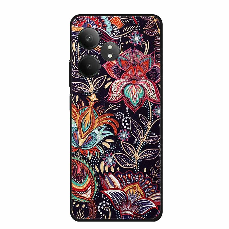 3D Emboss Case For Realme Narzo N61 Note 60 50 Realme GT 6 6T Neo6 SE C61 C63 Phone Case Flowers Black Silicone Soft Back Cover