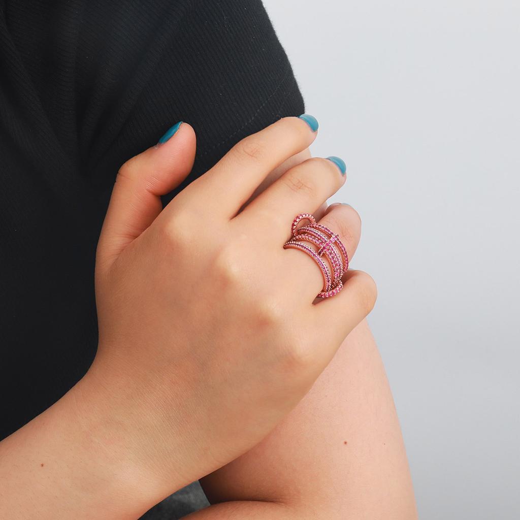 Stackable Rose Gold Plated Rings For Women With Colorful Cubic Zirconia Handmade Mixed Metal Jewelry For Party Wear