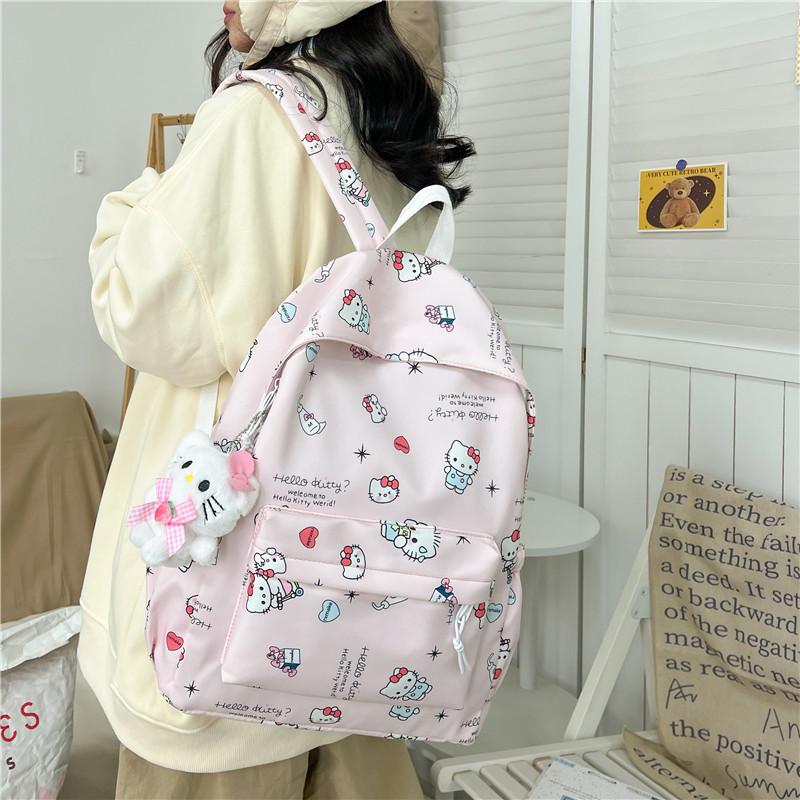 Cute Cartoon Sanrio Hello Kitty Backpack Large Capacity Student Schoolbag  Delicate Personality Trendy Girly Kt Bag Gifts