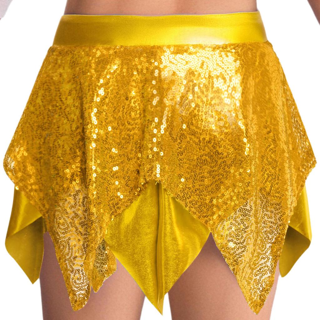 Girls Jazz Dance Costume Cross Keyhole Sparkly Sequins Metallic Crop Top Asymmetric Skirt Performance Set