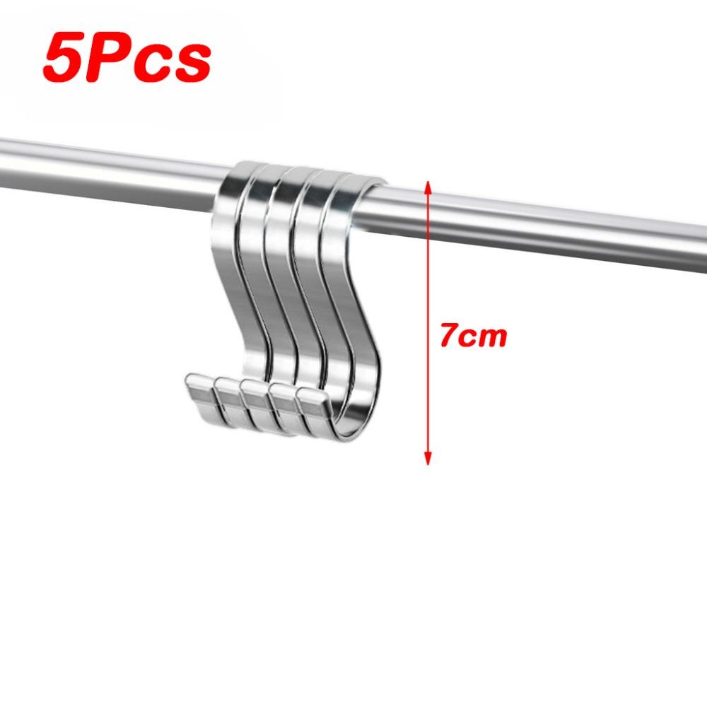 

5Pcs Durable Stainless Steel S-Shaped Hooks Heavy-duty Space Saving Pot Pan Hanger Metal Hooks for Bags Clothes Caps Towels