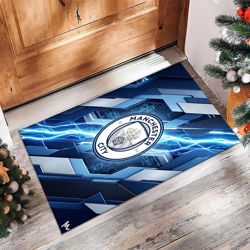Manchester City Geprint Flanellen Vloerkleed Niet-Glijdend Zacht Polyester Vloerkleed Binnen Decoratie Mat voor Slaapkamer Woonkamer Bank