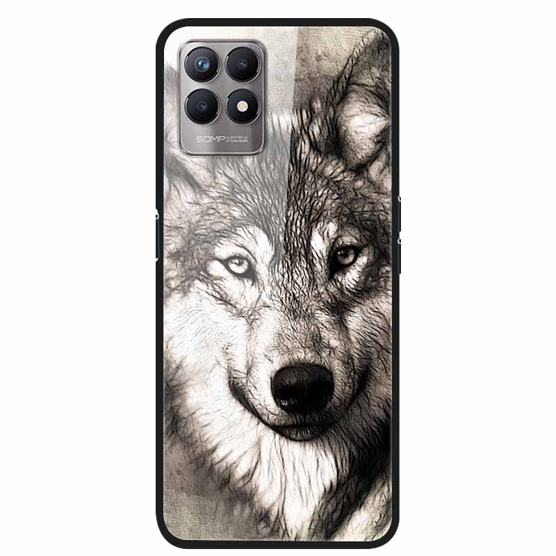 For Realme 8i Case Tempered Glass Hard Clear Phone Case For OPPO Realme 8i RMX3151 Realme 7 Pro Animals Wolf Shockproof Coque