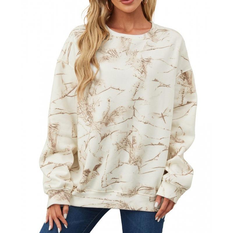 New Autumn and Winter Maple Leaf Print Round Neck Sweatshirt Pullover Hoodie Long Sleeve Women's Clothing