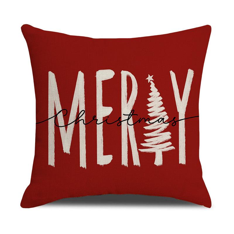 New Red Christmas Pillow Cover Linen Letter Print Pillow Living Room Decoration Sofa Cushion Cover
