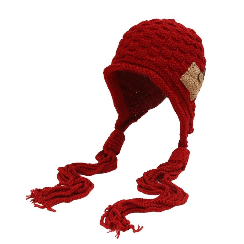

Handmade Fashion Knitted Hat Womens Autumn Winter Ear Protections Tassels Hats червоний