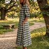 Women's Short Sleeve Plaid Dress - Lapel Collar Single Breasted Casual Button Down Dress
