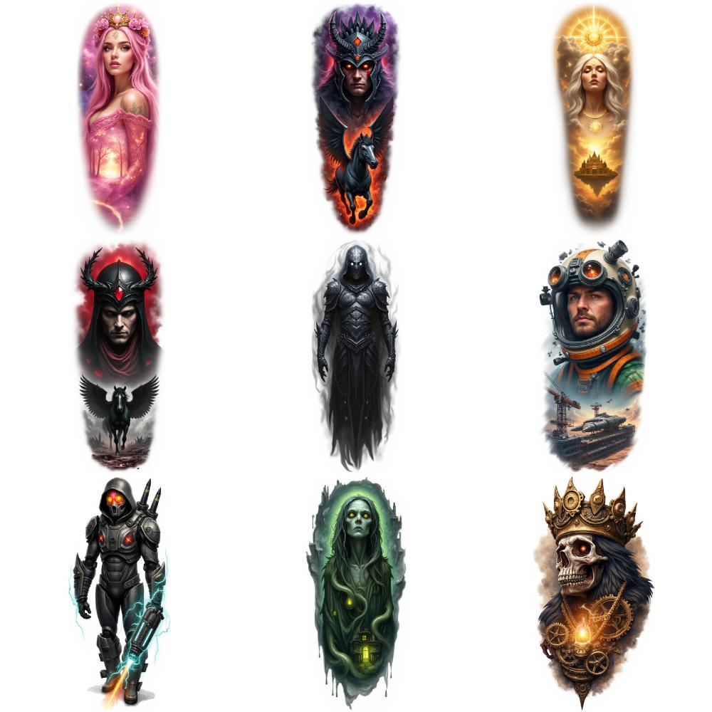 9pcs Temporary Tattoo Waterproof Long-lasting Body Stickers Hooded Warrior Female Tattoos Warrior Tattoo For Arms Male Back