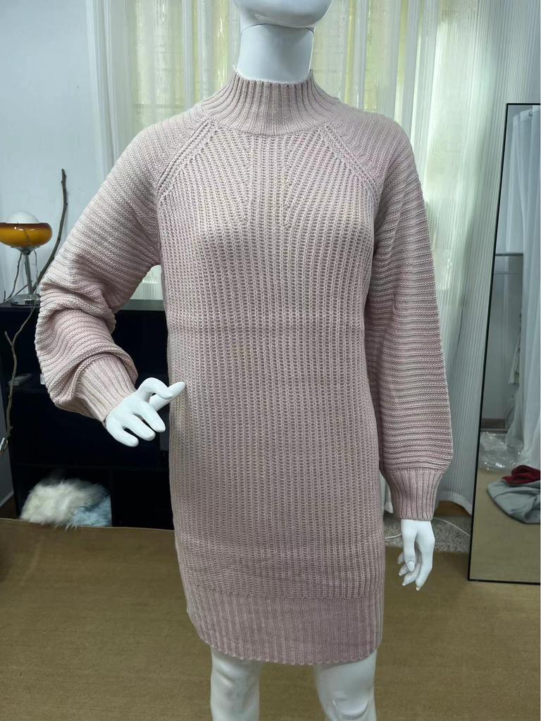 Vestido Suéter Feminino de Manga Longa - Outono/Inverno Cor Sólida, Branco/Preto