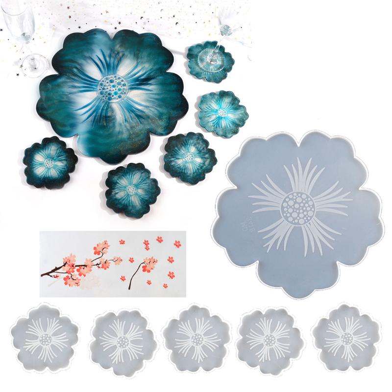 Flower Shape Coaster Mold with Sunlight Edges Fruit Tray Silicone Epoxy Casting Mold for Resin DIY Jewelry Plate Trinket
