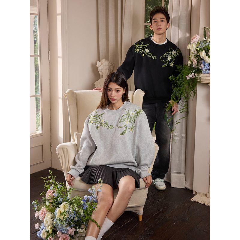 HACR Necklace Harshandcruel American Street Handwritten Flower Necklace Couple Sense Crew Neck Pullover Sweatshirt