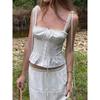 First Date Feeling Bows Button Pleated Suspender Lace Edge