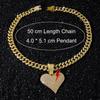 Iced Out Lightning Heart Pendant Necklaces Alloy Gold Plated Crystal Cuban Chain Hip Hop Bling Jewelry with Red Enamel Lightning