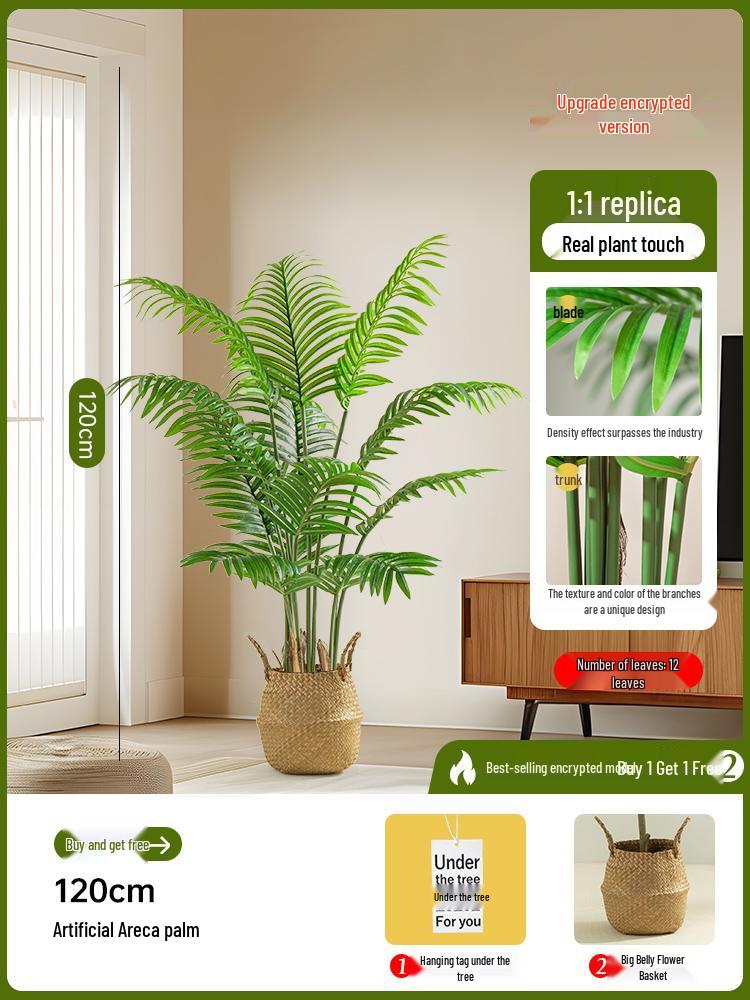 Luxury Fishtail Palm Artificial Tree for Indoor Living Room Decor - Bionic Green Plant In Pot for Floor Landscaping.