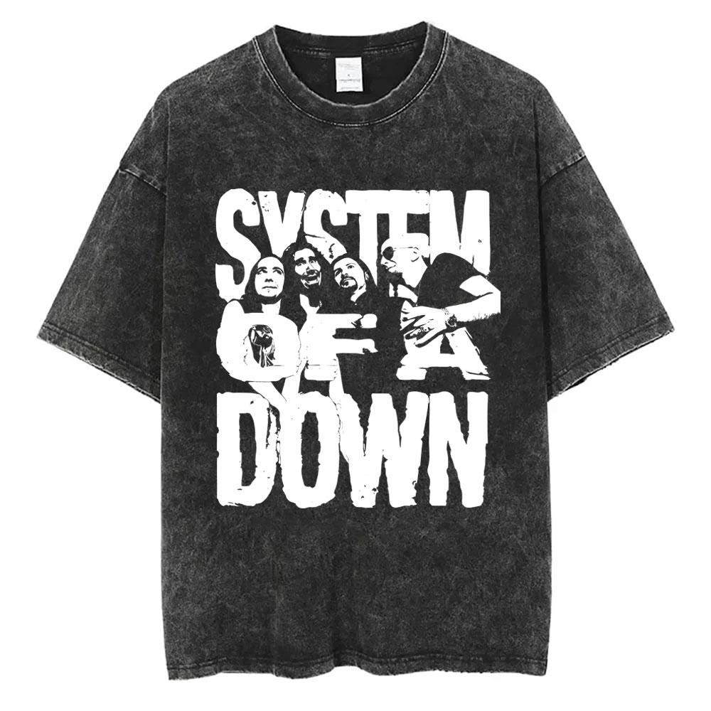 Washed Vintage System of A Down Graphic T-shirt Men Gothic Oversized T Shirt Men's 90s Alternative Metal Rock Band T-shirt