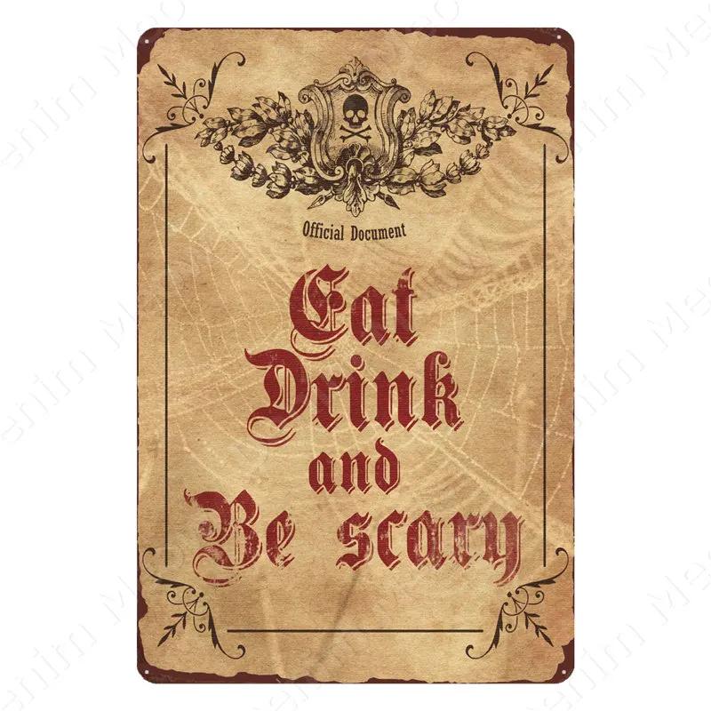 Halloween Party Vintage Metal Tin Sign Trick or Treat Home Bedroom Club Wall Decor Pumpkin Monster Poster Door Decorati