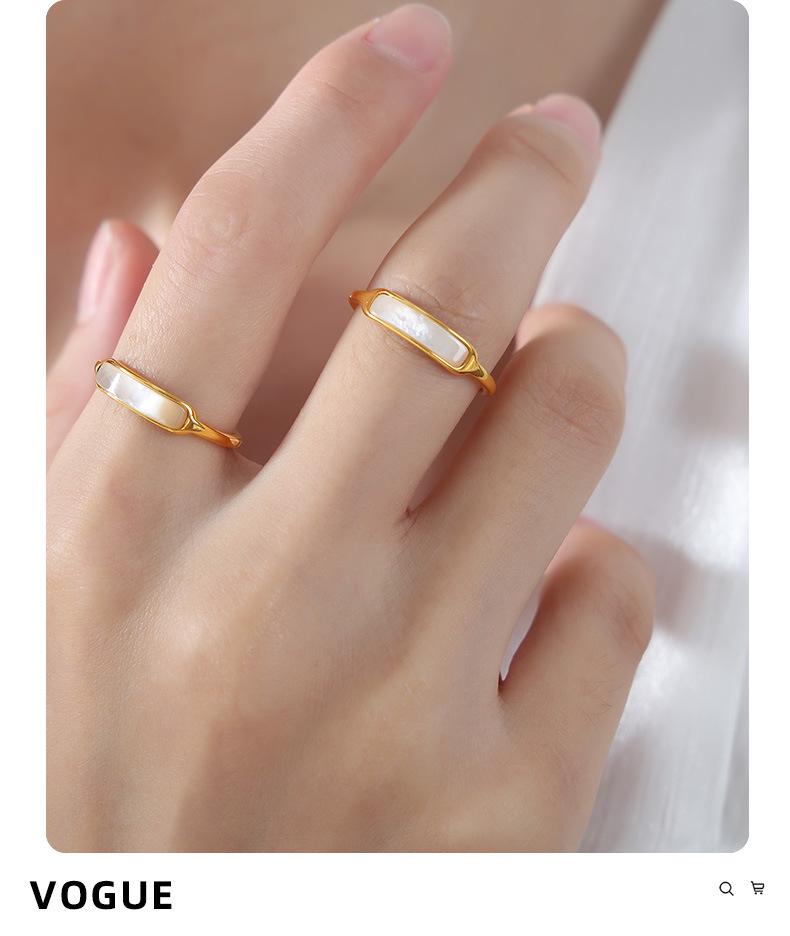 Elegant White Mother-of-Pearl Inlaid Titanium Steel Ring for Women