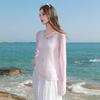 Sancai V-Neck Hollow Knit Long Sleeve Top
