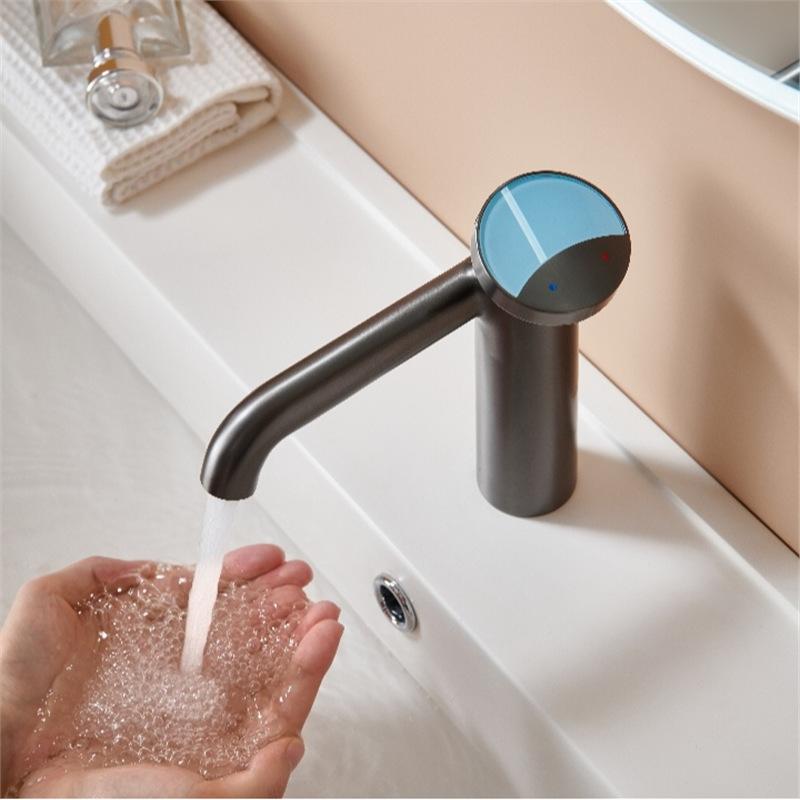 Colour Brass Bathroom Basin Faucet Deck Installation Single Hole Single Handle Cold And Hot Mixed Washbasin Faucet Pink/Blue