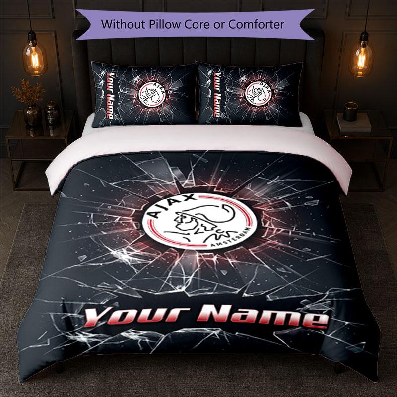 Ajax Amsterdam Custom Name Text Bedding Set 1 Duvet Cover+2 Pillowcases Soccer Logo Personalized Gift For Special Occasion Bedroom Decor