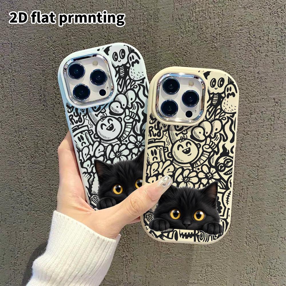 Phone Case: 2D Flat Design Suitable for iPhone 18 17 16 15 14 13 Pro Protective Case, Couple Style, Black Cat, Christmas and Halloween Gift