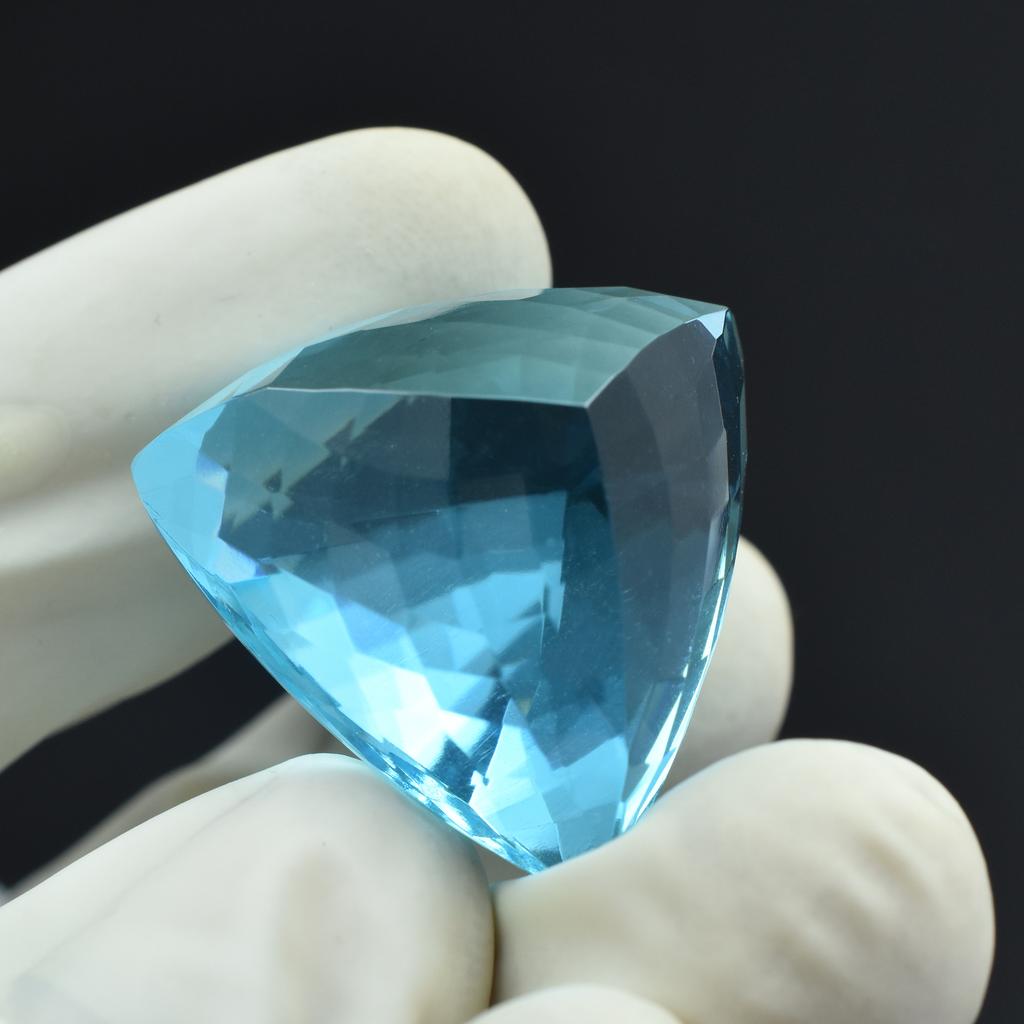 Lab Created Blue Sapphire 65.40 Ct Trillion Cut CERTIFIED Loose Gemstone