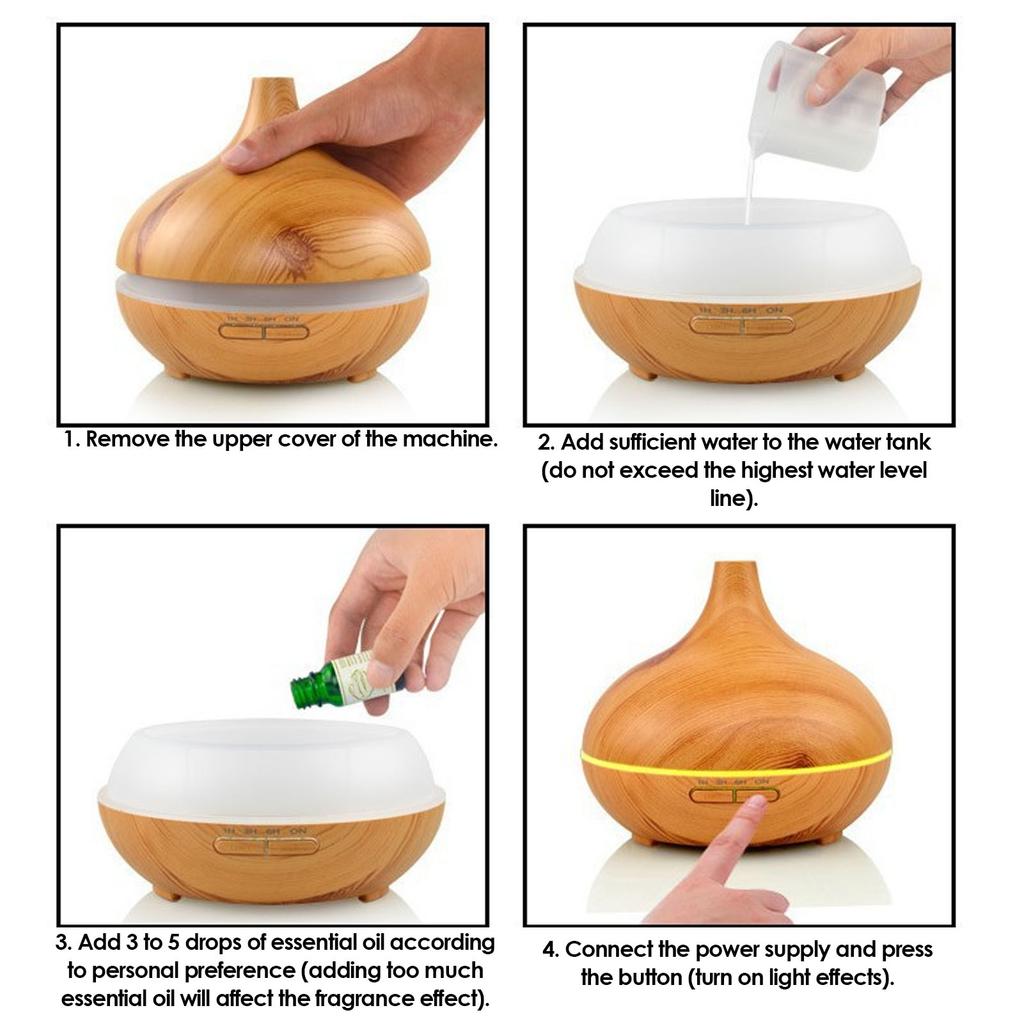550ml Aromatherapy Diffuser Humidifier Silent Wood Grain USB Plug In Humidifier with Remote Control