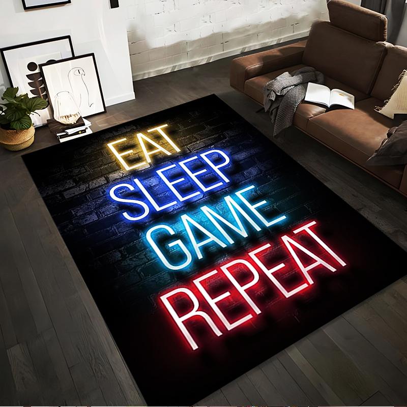 

Colorful Neon Text Design Carpet - Eat Sleep Game Repeat Style Suitable for use as an anti-slip for living room bedroom sofas 40x60cm( 15x23in )